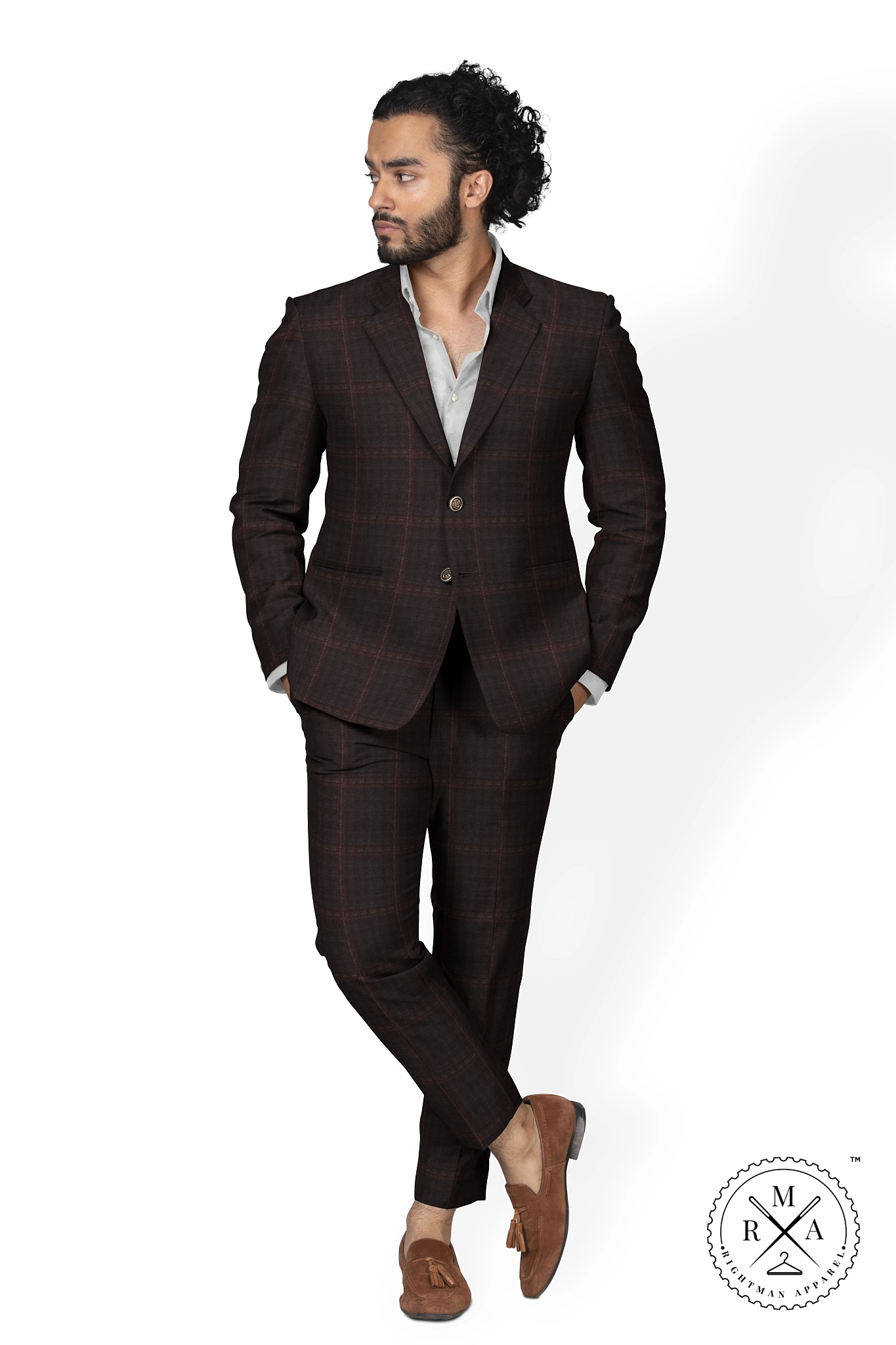 Brown TR Two Piece Suit With Chocolate Checks SU22